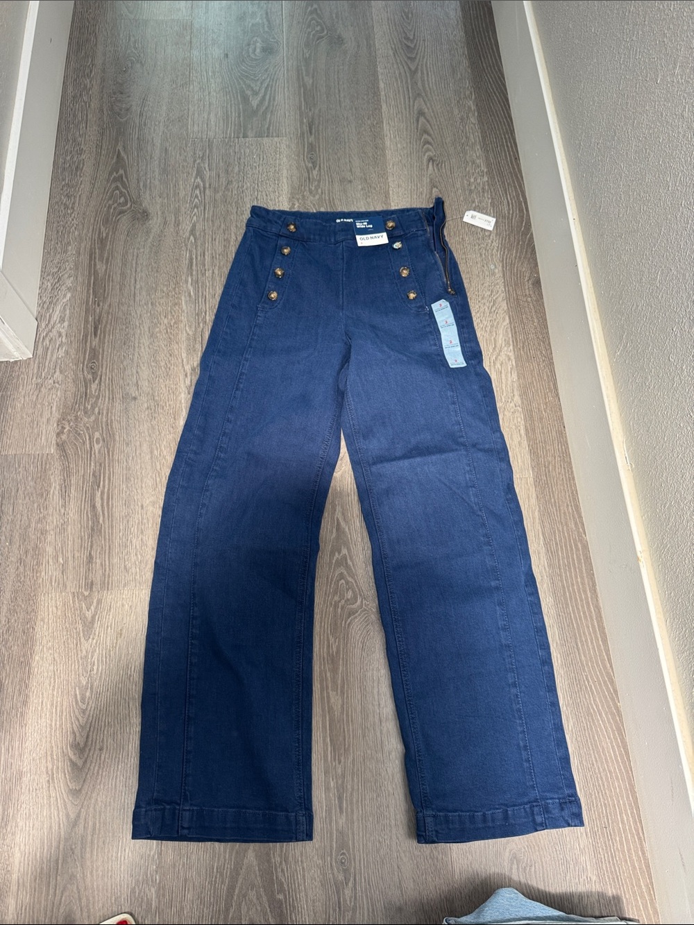 Old Navy Navy High-Rise Wide-Leg Jeans with Button Accent